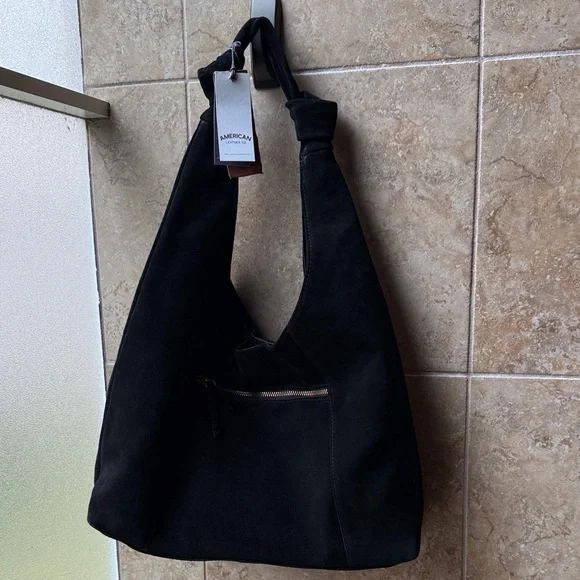 Marietta Knot Hobo 2.0 Bag American Leather Co. Black Suede Leather Corner Scuff - Picture 1 of 15